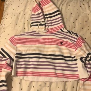 Striped Champion Cropped Hoodie